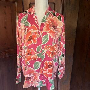 Womens Zara Top Blouse Shirt Satin‎ Floral Print V Neck Collared Size XS - EUC